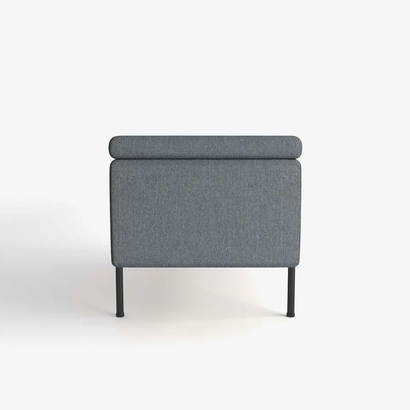 Banquette-coffre gris fonc en bois, m tal et tissu
