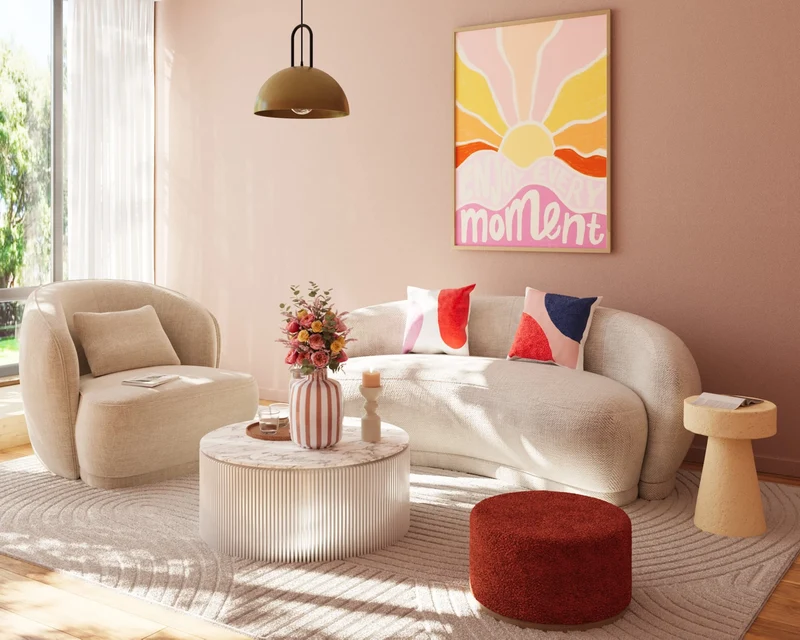 Canap 3-4 places en tissu chenille cr me Bianca