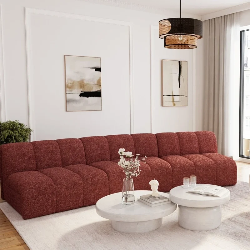 Canap modulable en tissu bouclette rose H l ne