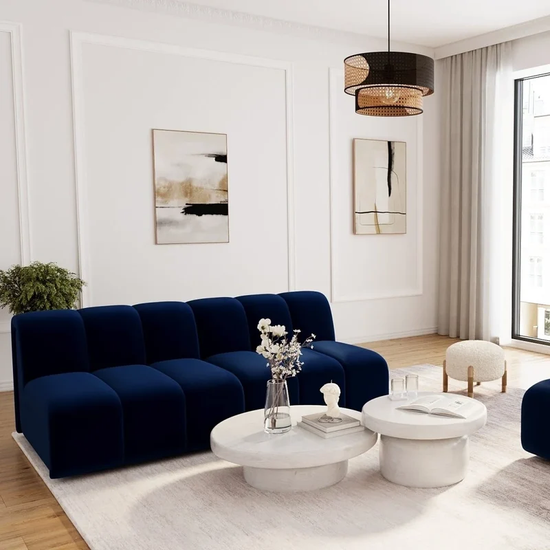 Canap modulable en velours bleu marine H l ne