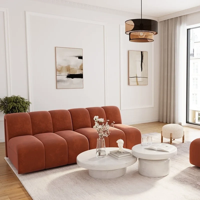 Canap modulable en velours ocre H l ne
