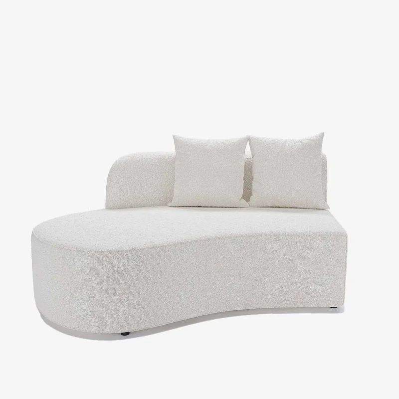 Canap sectionnel incurv 3-4 places en tissu boucl blanc Alba