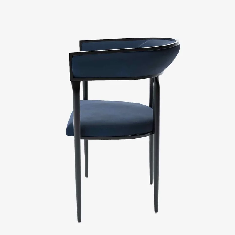 Chaise de salle manger design dossier arrondi velours bleu marine Aurore
