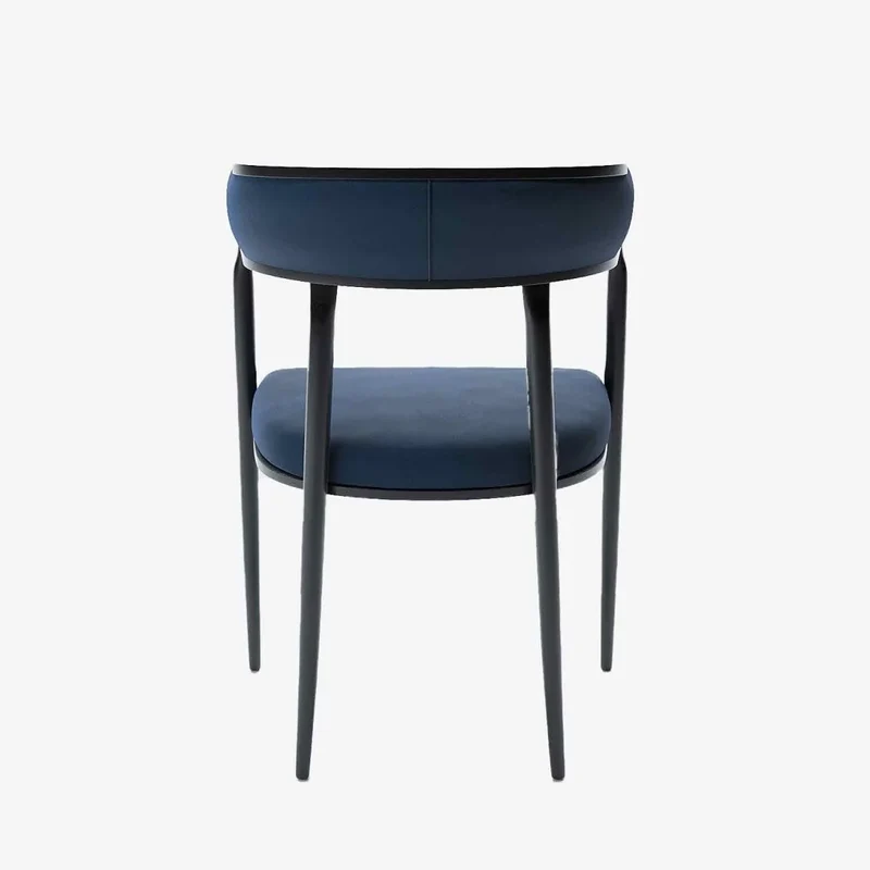Chaise de salle manger design dossier arrondi velours bleu marine Aurore