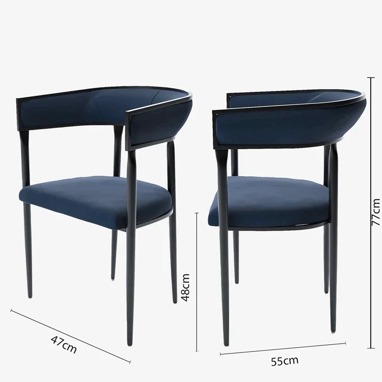 Chaise de salle manger design dossier arrondi velours bleu marine Aurore