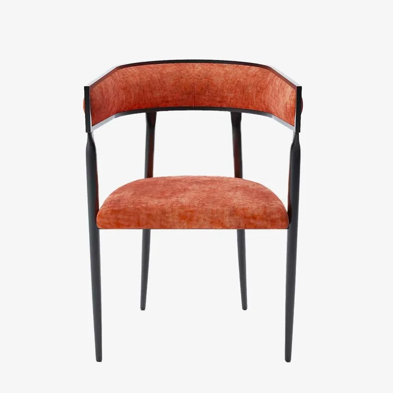 Chaise de salle manger design dossier arrondi velours ocre Aurore