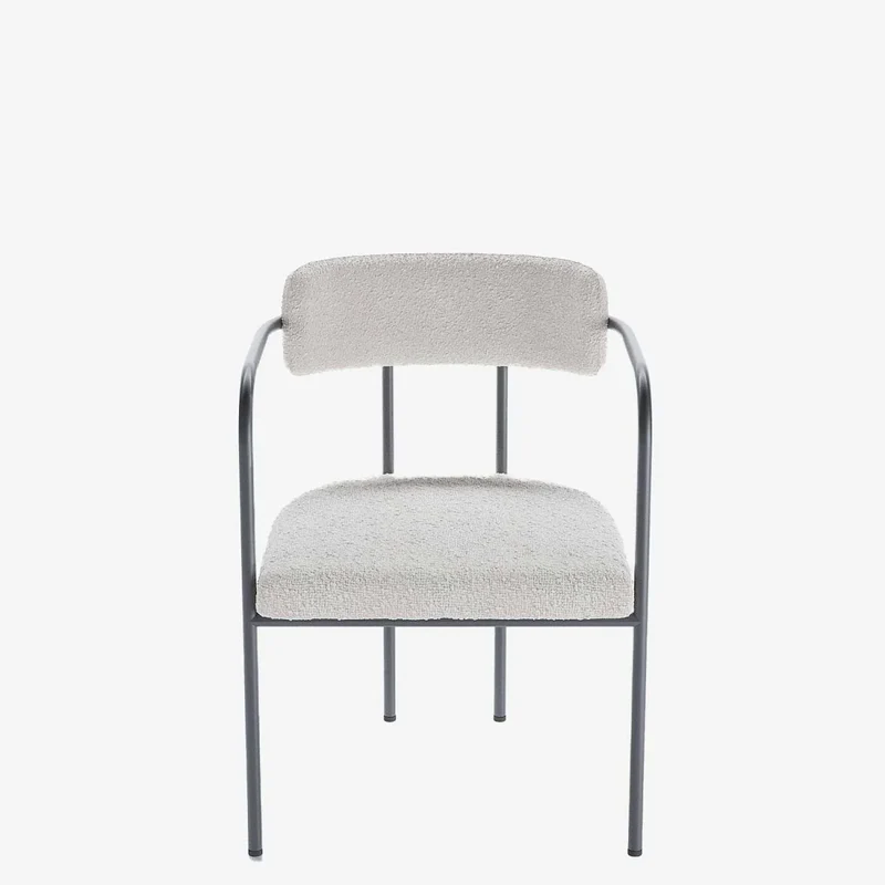 Chaise de salle manger tapiss e avec accoudoirs bouclette blanche Barbara