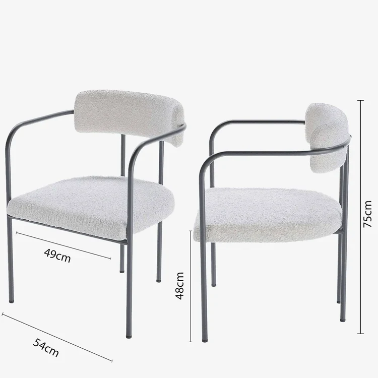 Chaise de salle manger tapiss e avec accoudoirs bouclette blanche Barbara