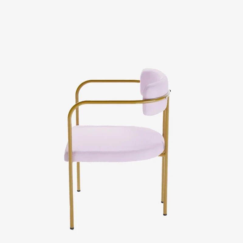 Chaise de salle manger tapiss e avec accoudoirs velours rose clair Barbara