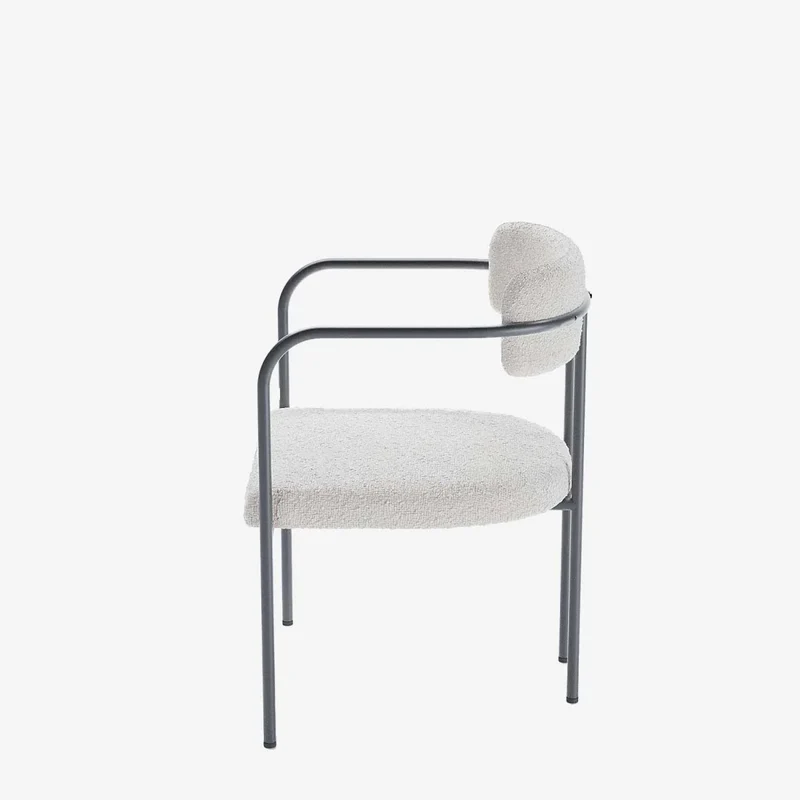Chaise de salle manger tapiss e avec accoudoirs, bouclette gris-cr me Barbara