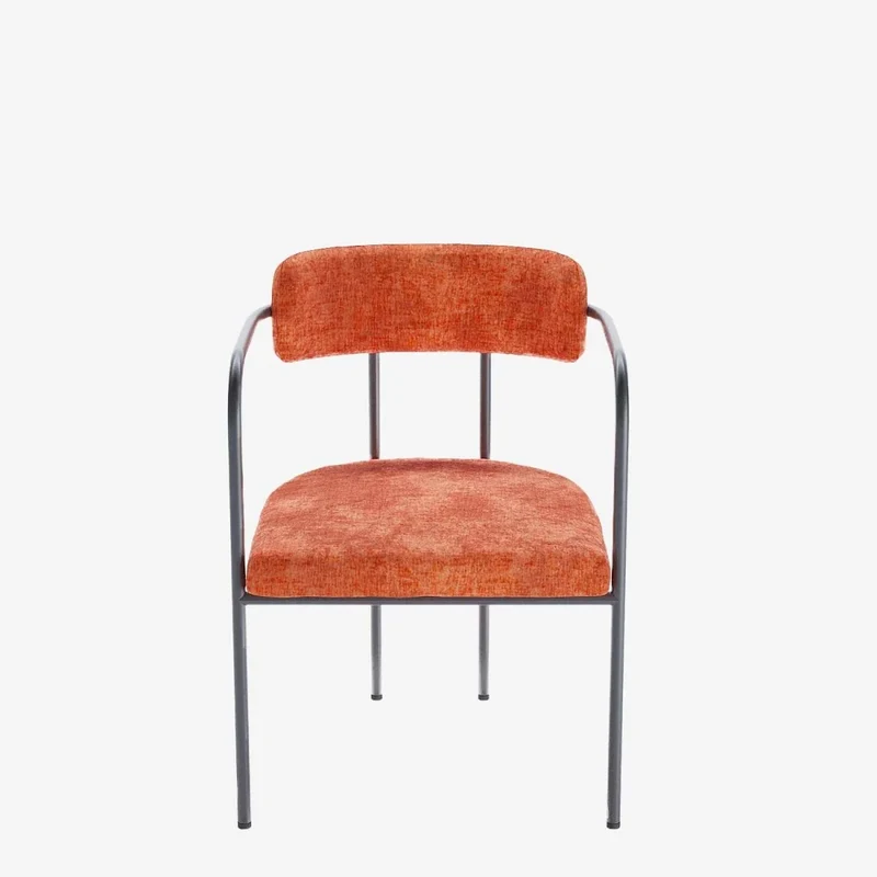 Chaise de salle manger tapiss e avec accoudoirs, velours ocre, Barbara