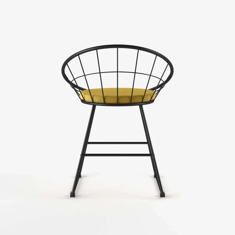 Chaise en métal noir et velours jaune moutarde