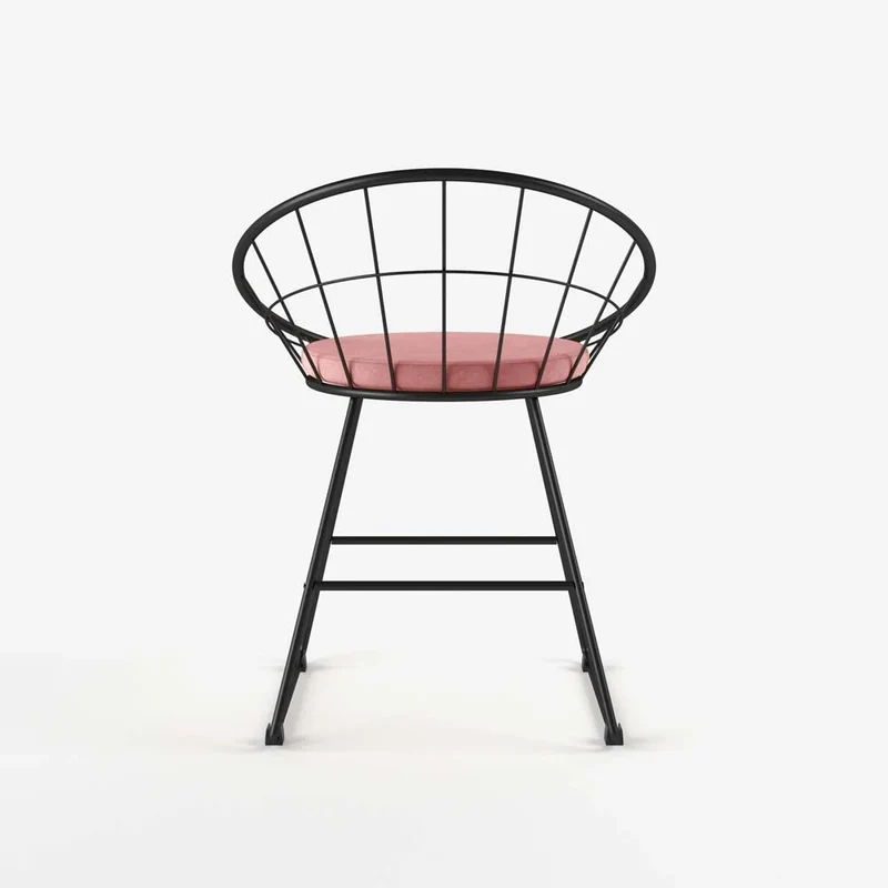 Chaise métal noir et velours rose vintage