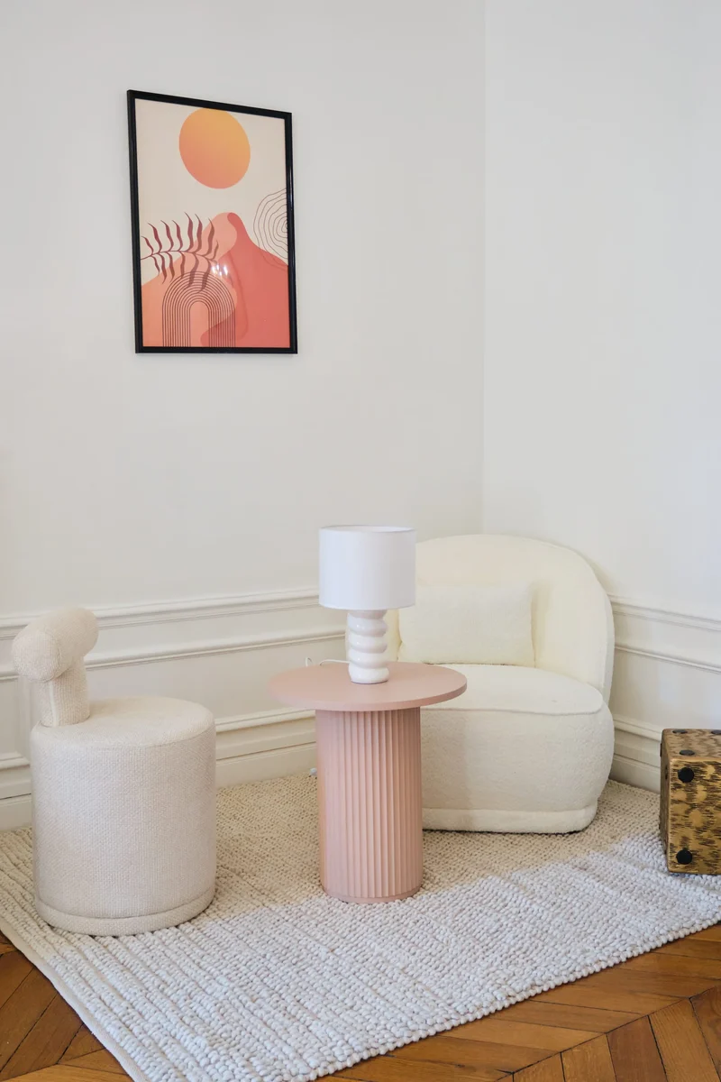 Fauteuil design boucl blanc Pablo