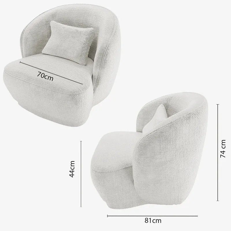 Fauteuil design tissu chenille blanc Pablo