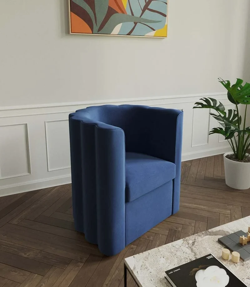 Fauteuil vintage en velours bleu nuit