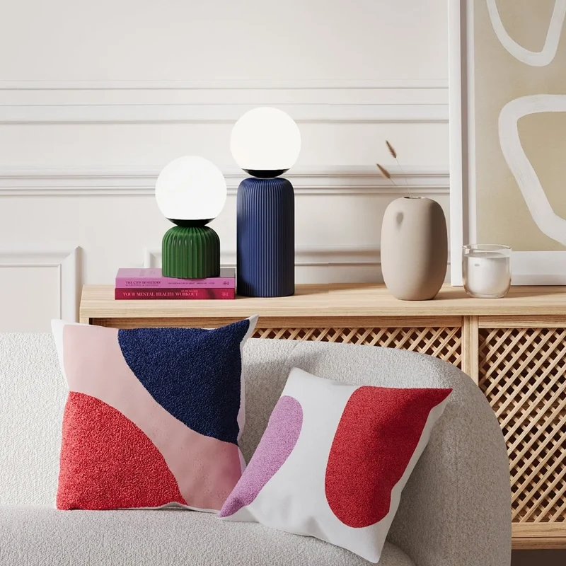 Lampe poser en c ramique et globe en verre