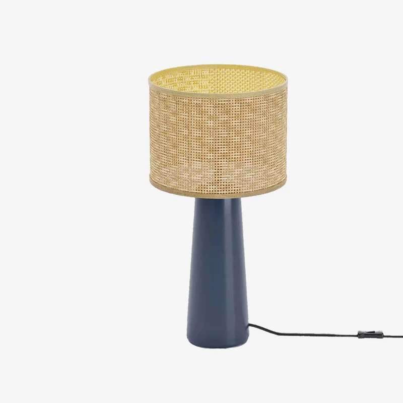 Lampe à poser en céramique et rotin