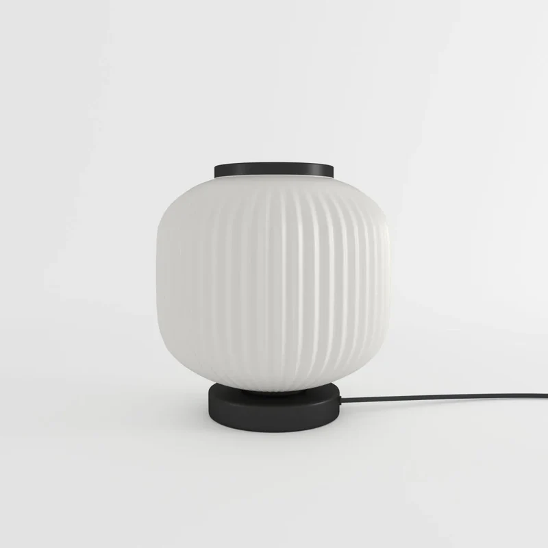 Lampe à poser en verre opaque blanc et métal noir