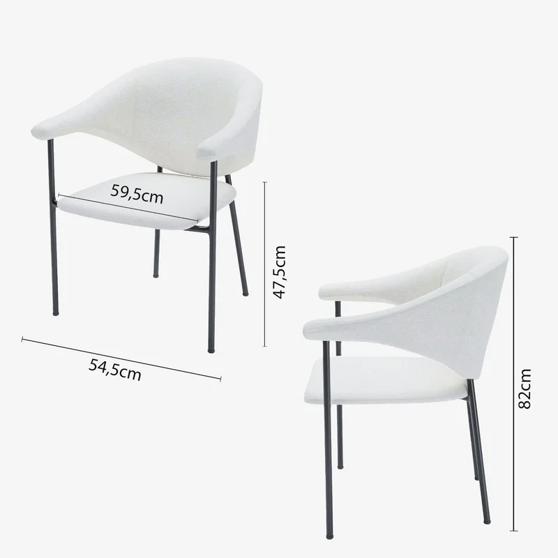 Lot de 2 chaises avec accoudoir design en velours beige Jeanne