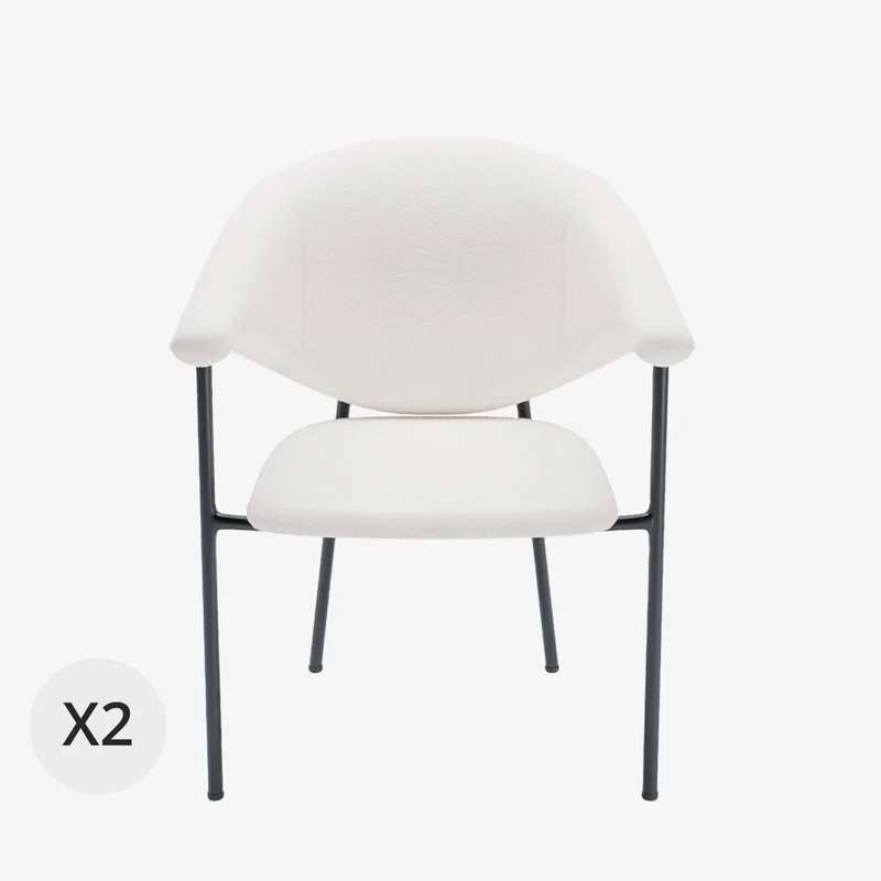 Lot de 2 chaises avec accoudoir design en velours blanc cr me Jeanne