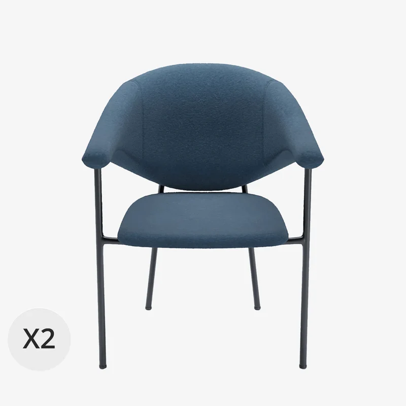 Lot de 2 chaises avec accoudoir design en velours bleu Jeanne