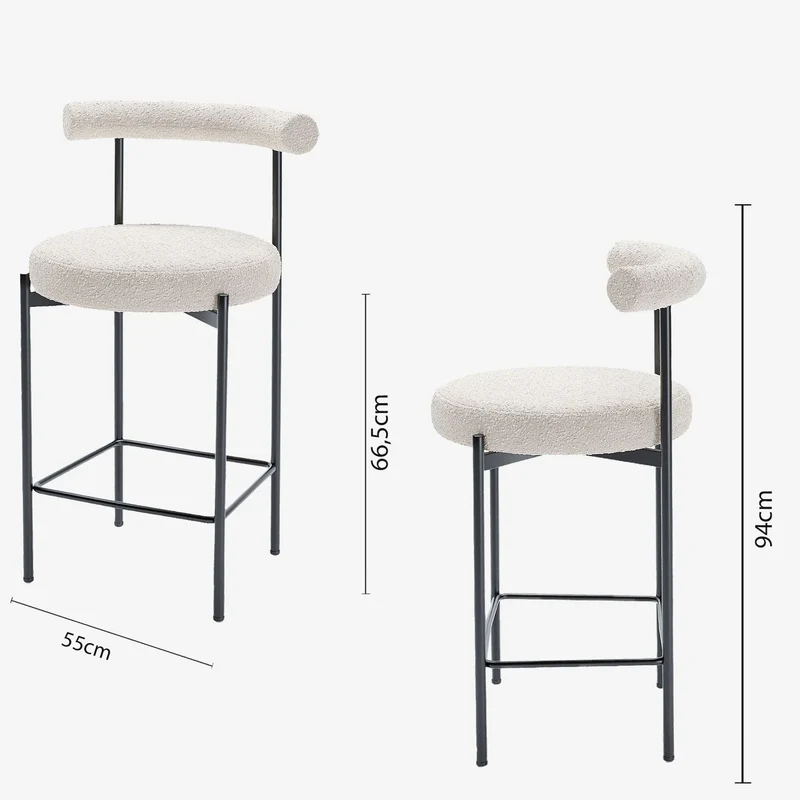 Lot de 2 chaises de bar bouclette blanche Charlotte