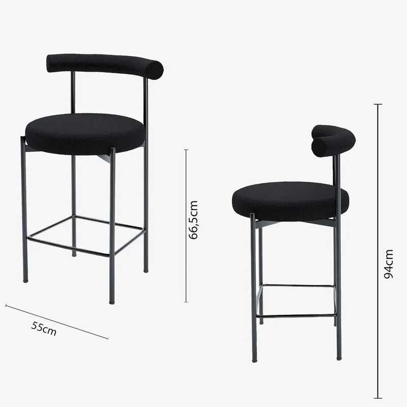 Lot de 2 chaises de bar bouclette grise anthracite Charlotte