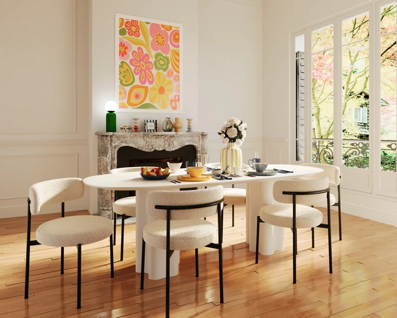 Lot de 2 chaises de salle manger design moderne, bouclette blanche Julia