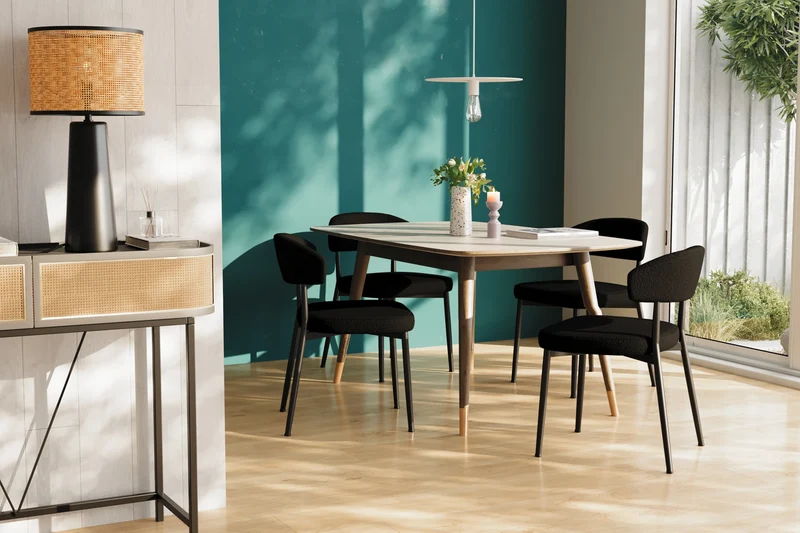 Lot de 2 chaises de salle manger en tissu bouclette gris anthracite & m tal noir Mona