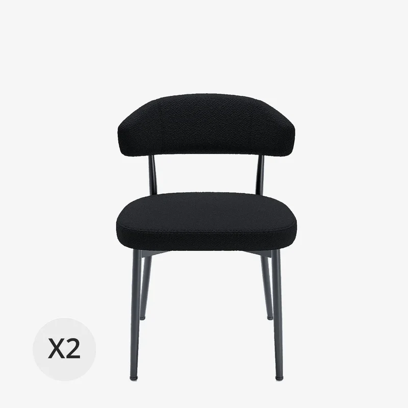 Lot de 2 chaises de salle manger en tissu bouclette gris anthracite & m tal noir Mona