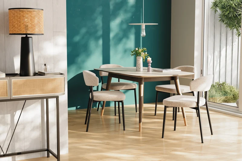 Lot de 2 chaises de salle manger en velours cr me & m tal noir Mona