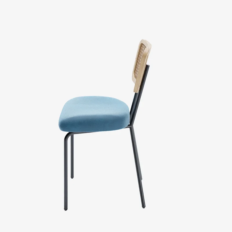 Lot de 2 chaises dossier rotin coussin velours bleu Sofia