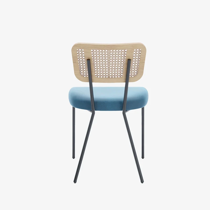 Lot de 2 chaises dossier rotin coussin velours bleu Sofia