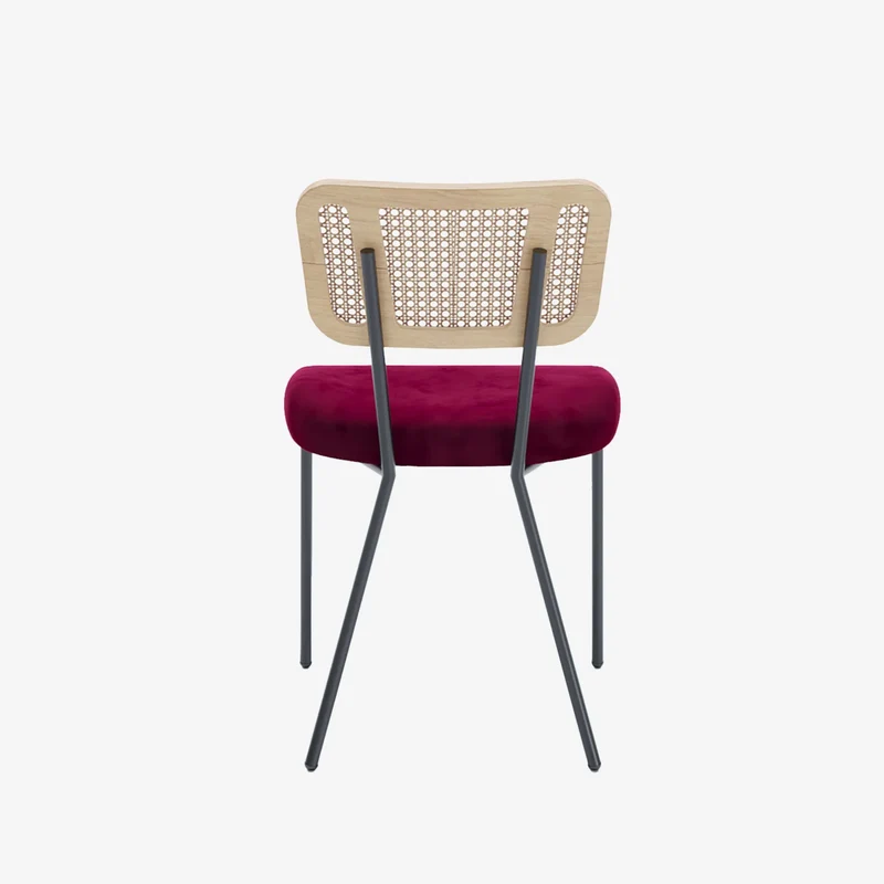 Lot de 2 chaises dossier rotin coussin velours bordeaux Sofia