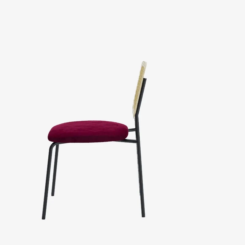 Lot de 2 chaises en rotin et velours bordeaux Juna