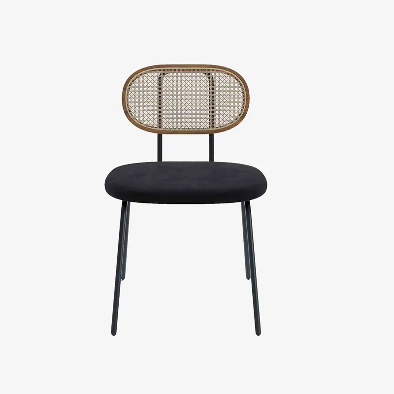 Lot de 2 chaises en rotin et velours noir Gabrielle