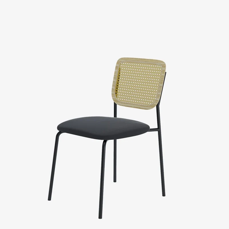 Lot de 2 chaises en rotin et velours noir Juna