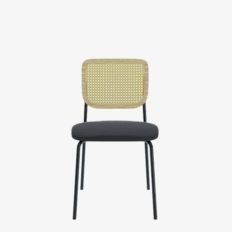 Lot de 2 chaises en rotin et velours noir Juna