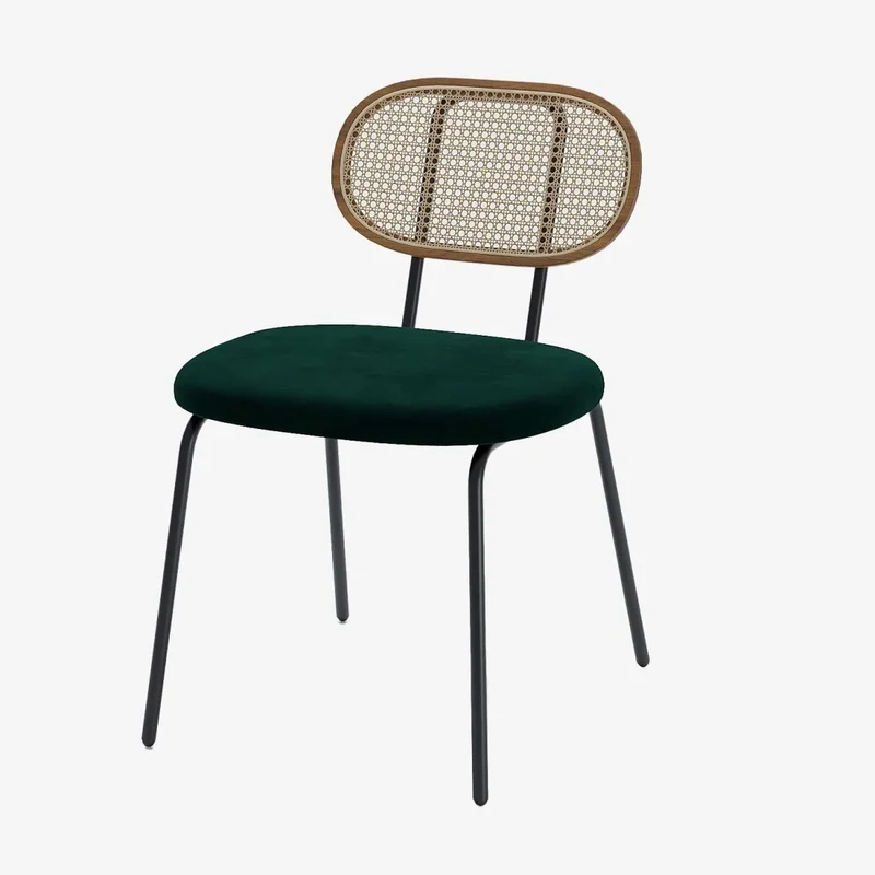 Lot de 2 chaises en rotin et velours vert Gabrielle