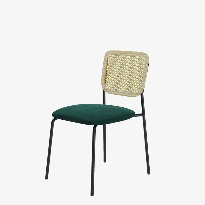 Lot de 2 chaises en rotin et velours vert Juna