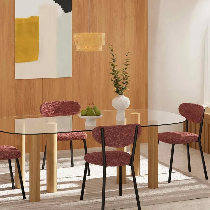 Lot de 2 chaises tissu bouclette pied métal