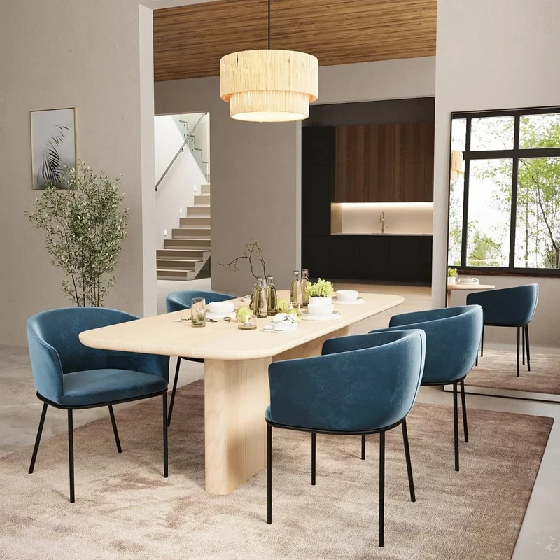 Lot de 2 fauteuils de salle manger en velours bleu Andr a