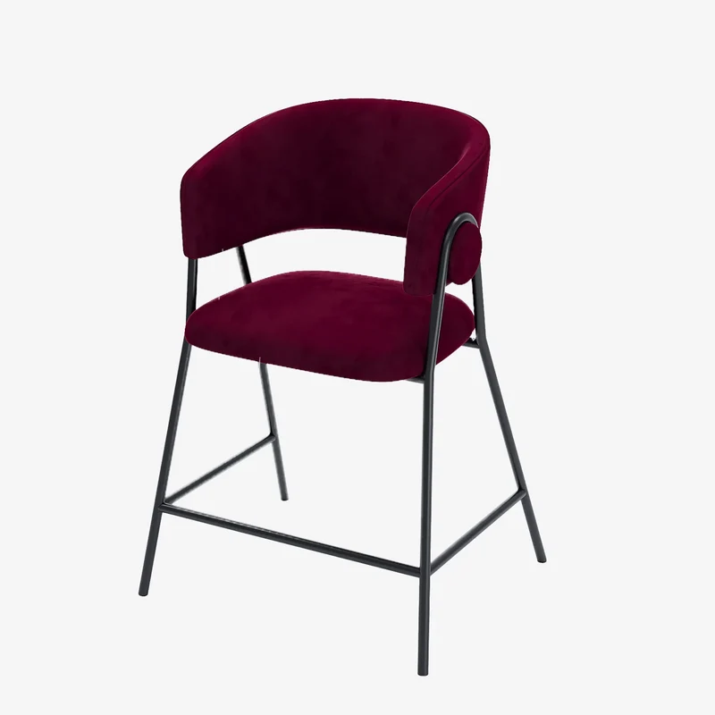 Lot de 2 tabourets de bar avec dossier, velours bordeaux Bonnie