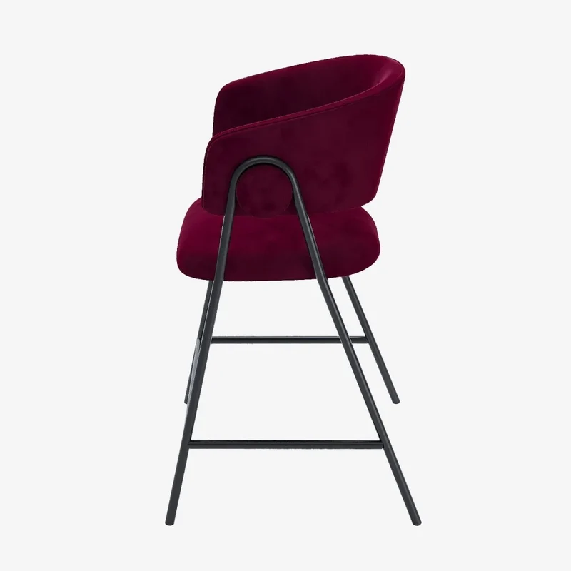 Lot de 2 tabourets de bar avec dossier, velours bordeaux Bonnie