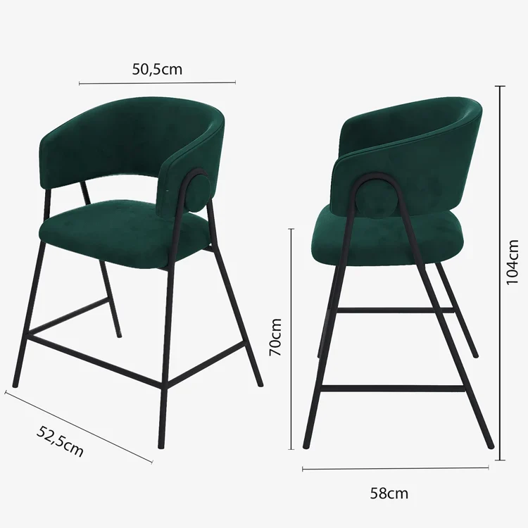 Lot de 2 tabourets de bar avec dossier, velours vert Bonnie