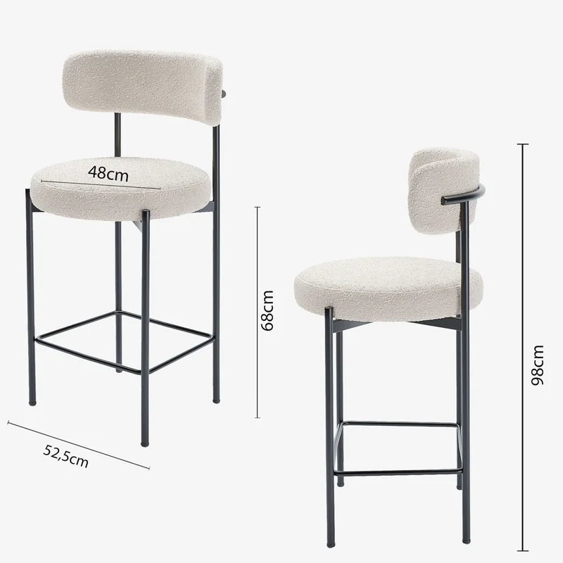 Lot de 2 tabourets de bar bouclette blanche Agathe