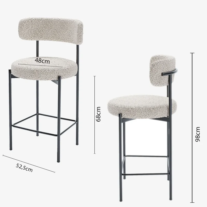 Lot de 2 tabourets de bar bouclette grise & blanche Agathe