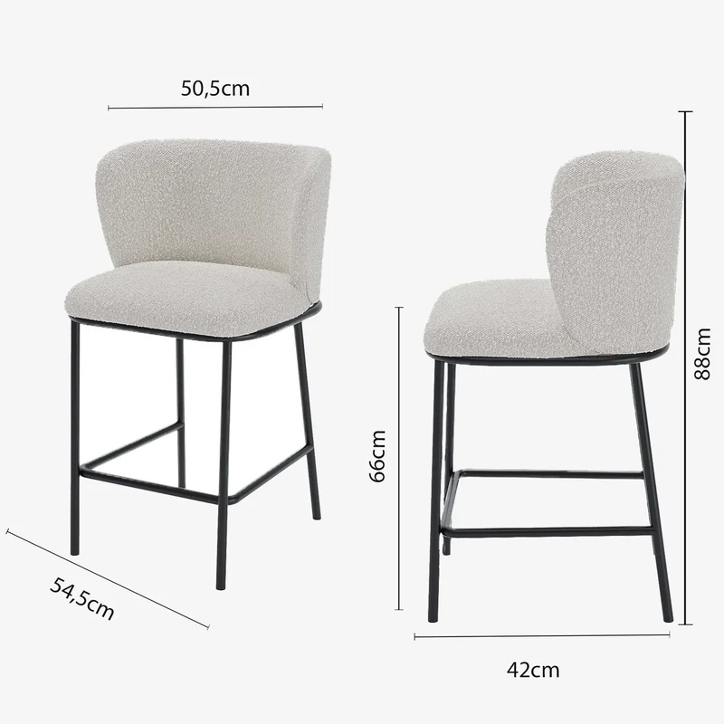 Lot de 2 tabourets de bar tissu boucl blanc C sar