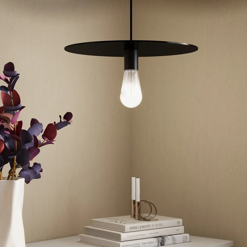 Luminaire suspension circulaire en métal noir